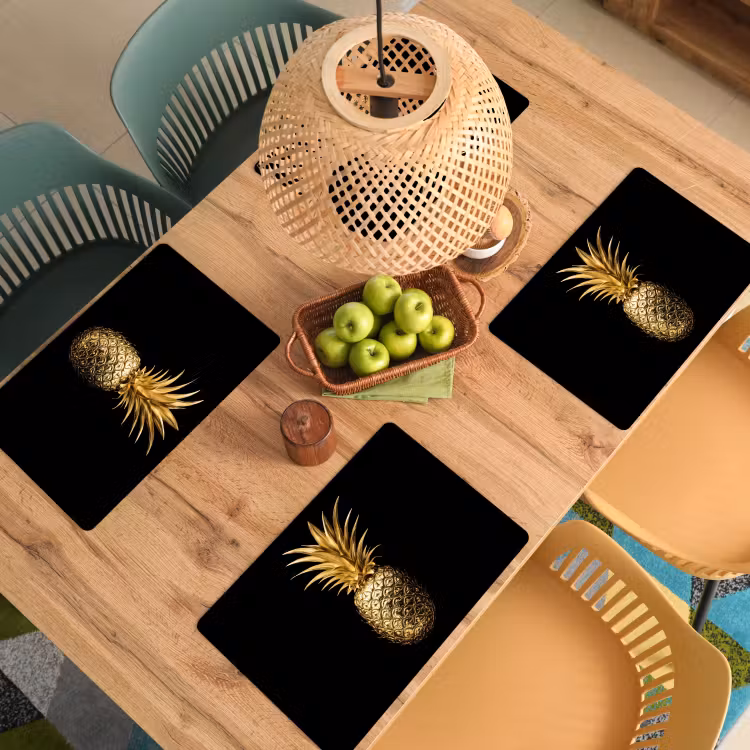 Ananas - Zwart - Goud - Luxe Placemat vinyl groot -zzsfeer5_Kitchenyeah-website