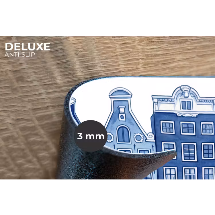 Aquarel - Grachtenpanden - Delfts - Blauw Placemat vinyl groot -closeup