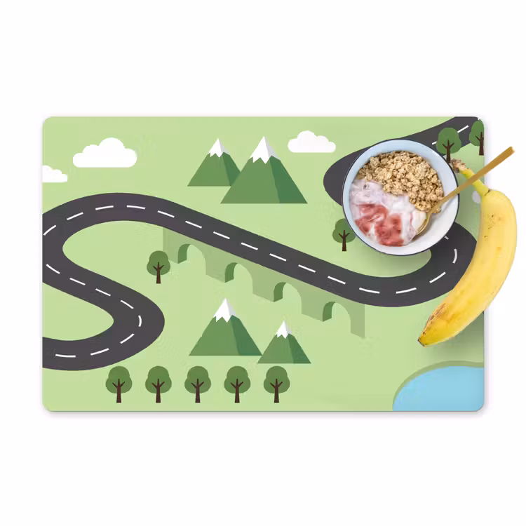 Auto - Bergweg - Natuur - Illustratie Placemat vinyl groot -zzzproduct_Kitchenyeah-website