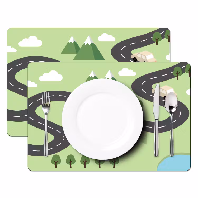 Auto - Bergweg - Natuur - Illustratie Placemat vinyl groot -zzsfeer2_Kitchenyeah-website