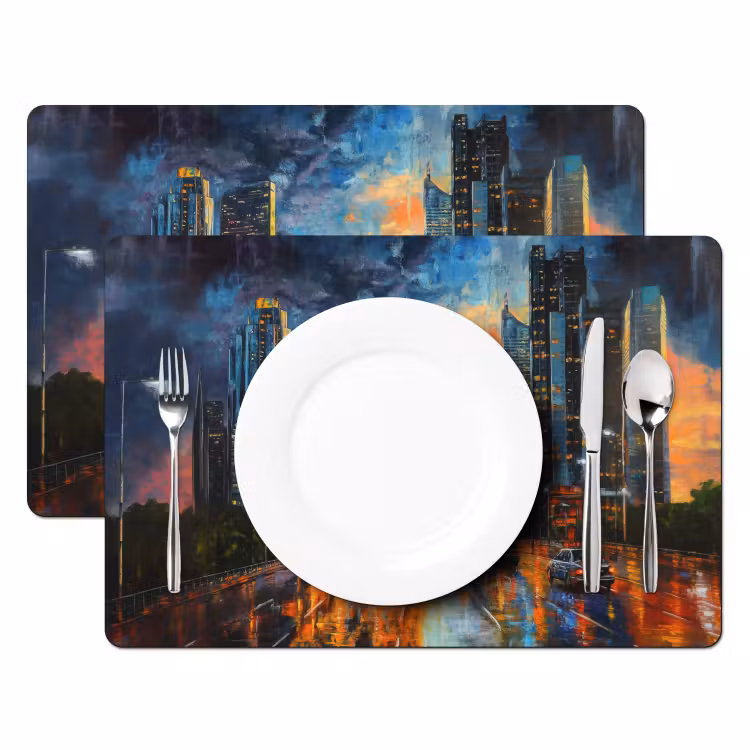 Auto - Skyline - Zon - Blauw Placemat vinyl groot -zzsfeer2_Kitchenyeah-website
