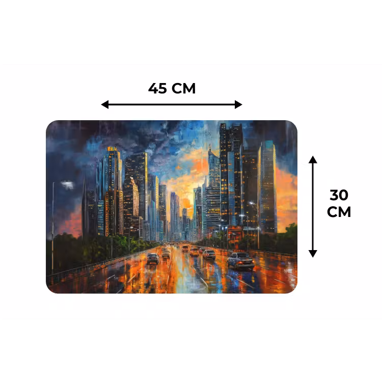 Auto - Skyline - Zon - Blauw Placemat vinyl groot -specs