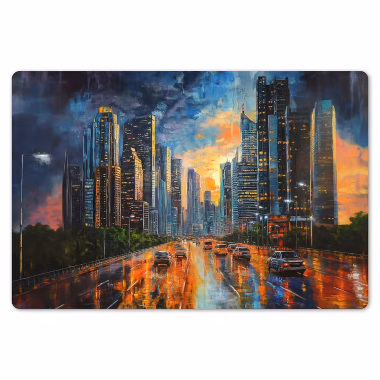Auto - Skyline - Zon - Blauw Placemat vinyl groot -zzsfeer1_Kitchenyeah-website