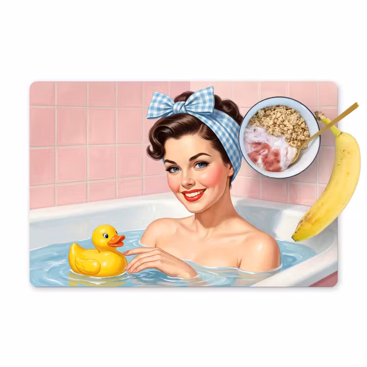 Badkamer - Eend - Blauw Placemat vinyl groot -zzzproduct_Kitchenyeah-website