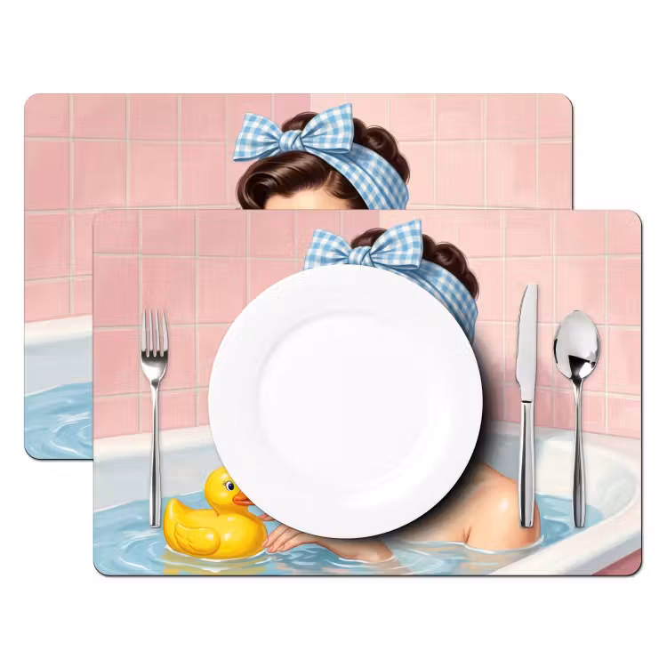 Badkamer - Eend - Blauw Placemat vinyl groot -zzsfeer2_Kitchenyeah-website