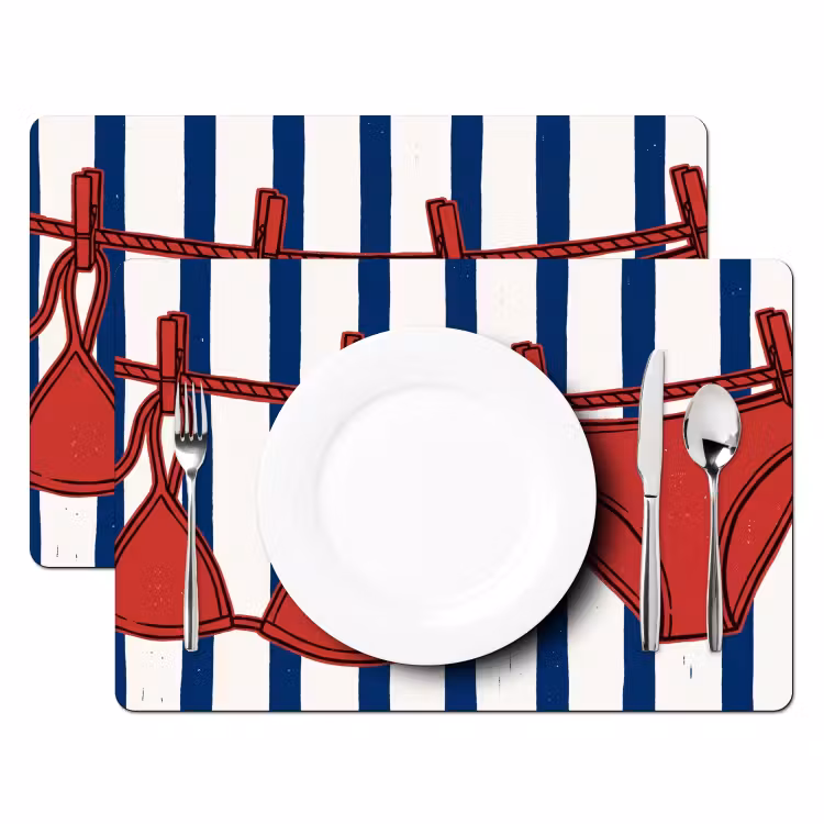 Badkleding - Waslijn - Zomer - Illustratie - Rood Placemat vinyl groot -zzsfeer2_Kitchenyeah-website