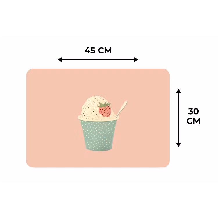 Bakje - Ijs - Aardbei - Roze Placemat vinyl groot -specs