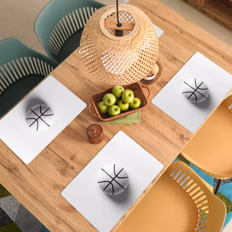 Basketbal - Wit - Schaduw - Lijnen Placemat vinyl groot -zzsfeer5_Kitchenyeah-website