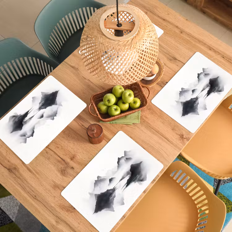 Bergen - Mistig - Water - Wit Placemat vinyl groot -zzsfeer5_Kitchenyeah-website