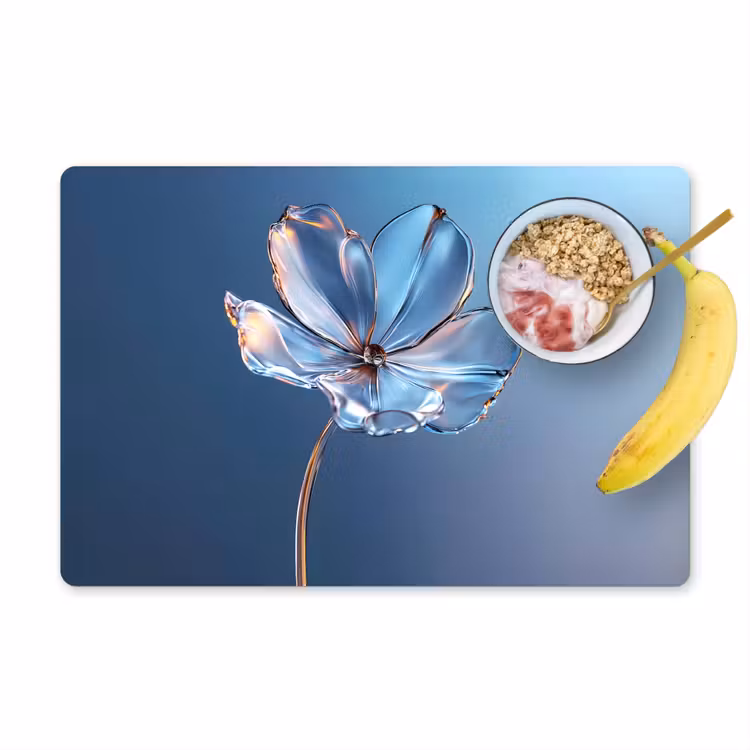 Blauw - Bloem - Glazen - Sierlijk Placemat vinyl groot -zzzproduct_Kitchenyeah-website
