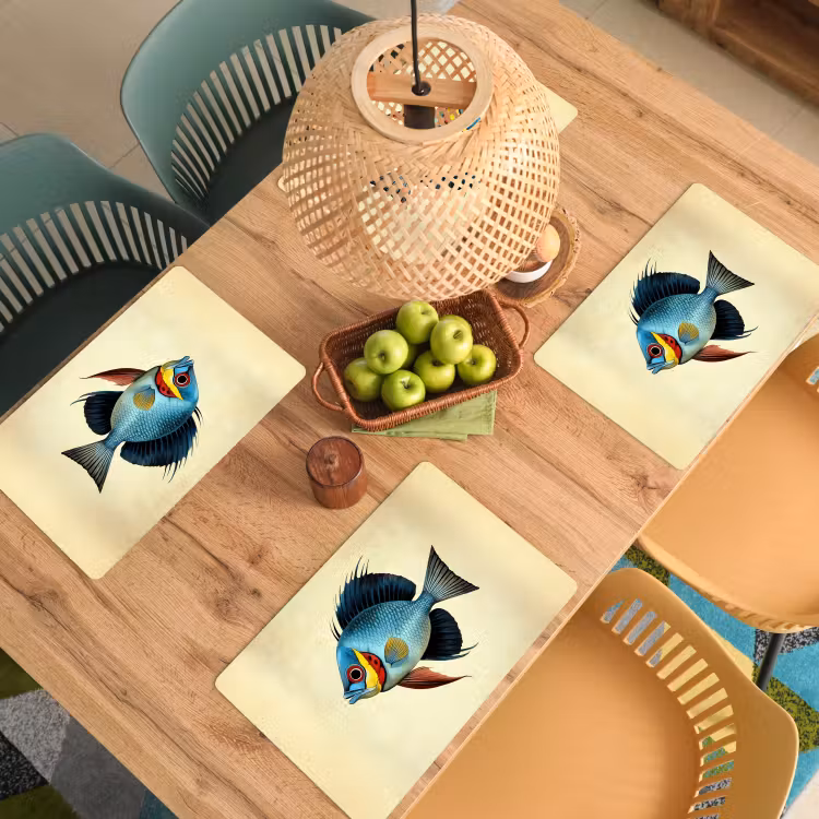 Blauw - Kieuwen - Vis - Illustratie Placemat vinyl groot -zzsfeer5_Kitchenyeah-website