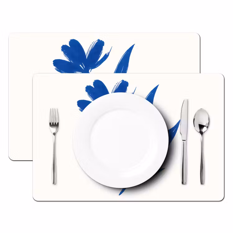 Bloem - Blaadjes - Minimalistisch - Blauw Placemat vinyl groot -zzsfeer2_Kitchenyeah-website