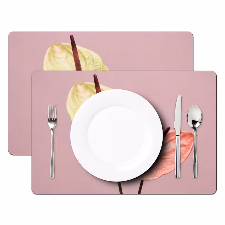 Bloemen - Anthuriums - Geel - Roze Placemat vinyl groot -zzsfeer2_Kitchenyeah-website