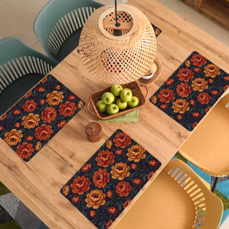 Bloemen - Bladeren - Natuur - Modern - Oranje Placemat vinyl groot -zzsfeer5_Kitchenyeah-website