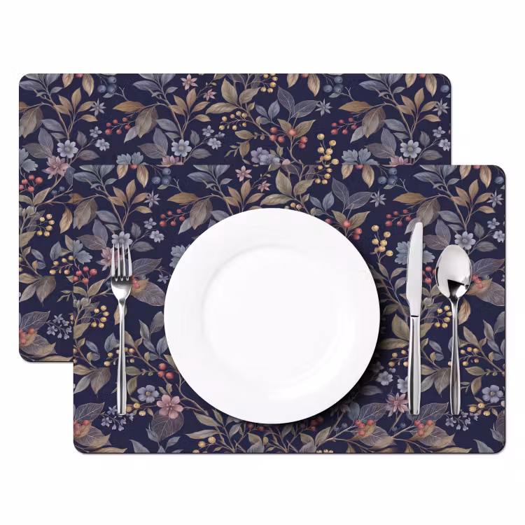 Bloemen - Bladeren - Patroon - Botanisch - Donkerblauw Placemat vinyl groot -zzsfeer2_Kitchenyeah-website