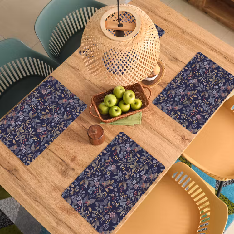 Bloemen - Bladeren - Patroon - Botanisch - Donkerblauw Placemat vinyl groot -zzsfeer5_Kitchenyeah-website