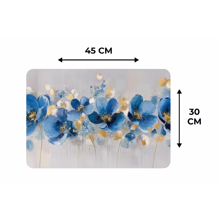 Bloemen - Blauw - Abstract Placemat vinyl groot -specs