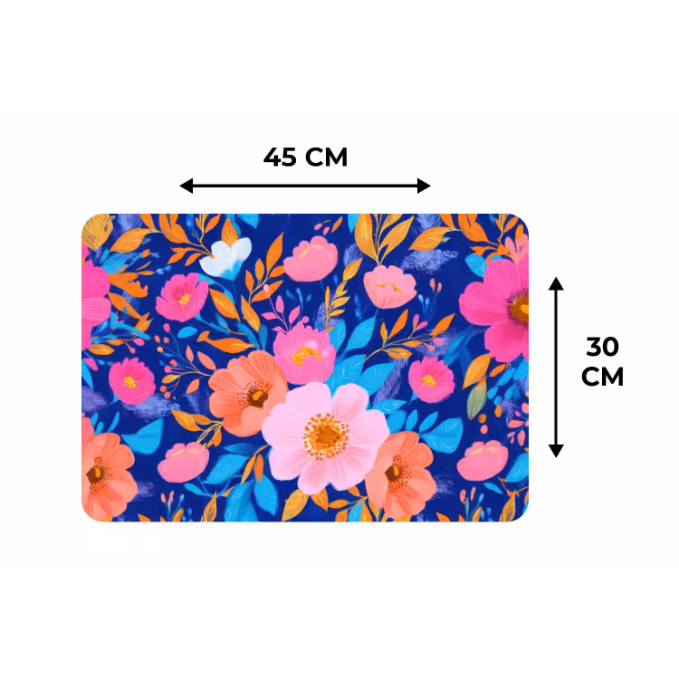 Bloemen - Blauw - Roze Placemat vinyl groot -specs