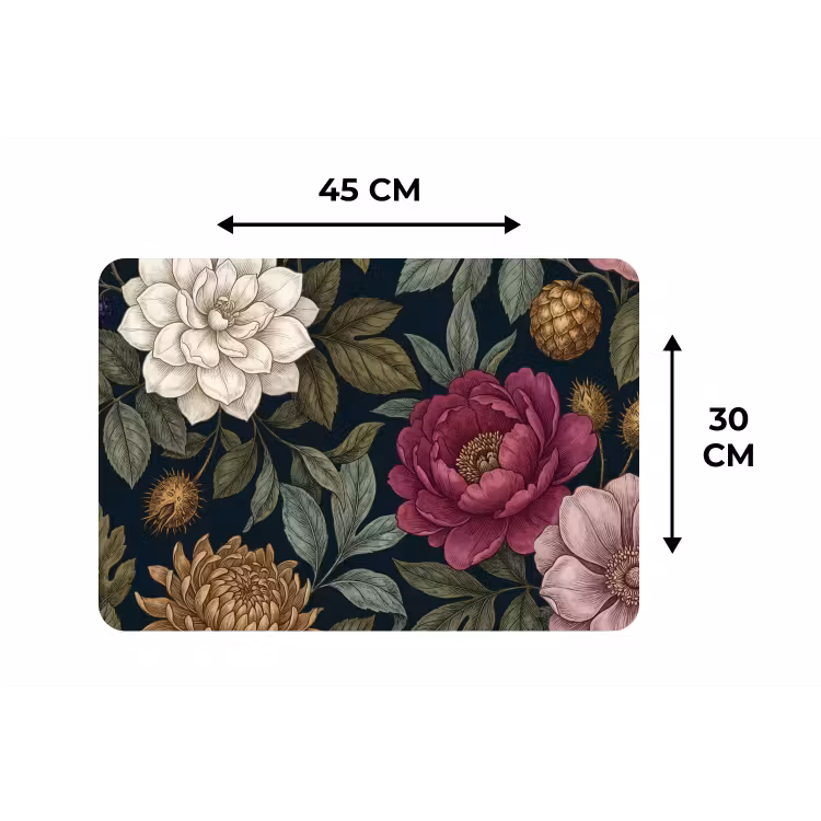 Bloemen - Botanisch - Illustratie - Donker - Vintage Placemat vinyl groot -specs