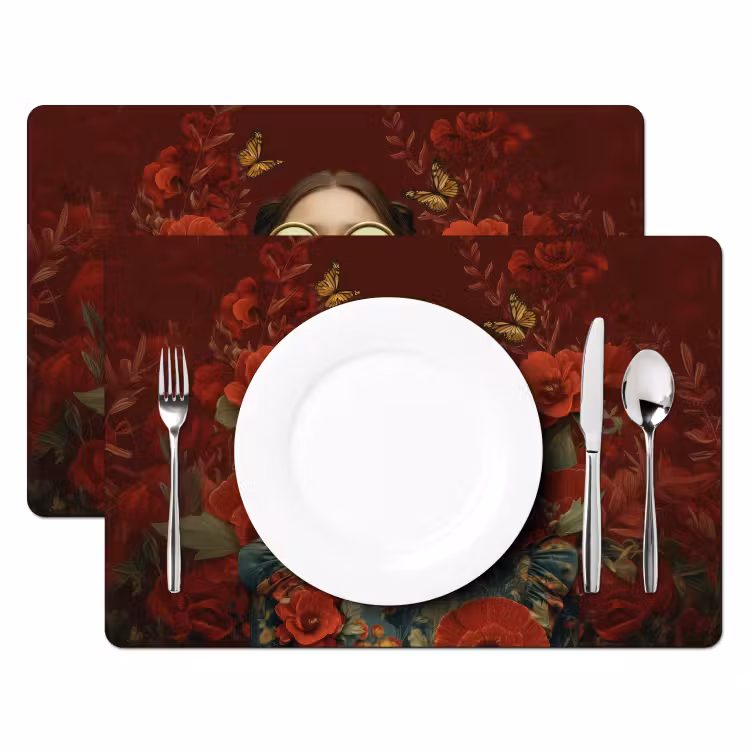 Bloemen - Dieprood - Zonnebril - Vrouw Placemat vinyl groot -zzsfeer2_Kitchenyeah-website