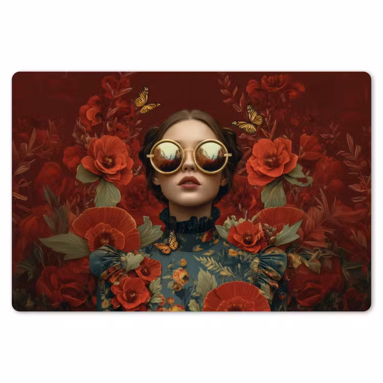 Bloemen - Dieprood - Zonnebril - Vrouw Placemat vinyl groot -zzsfeer1_Kitchenyeah-website