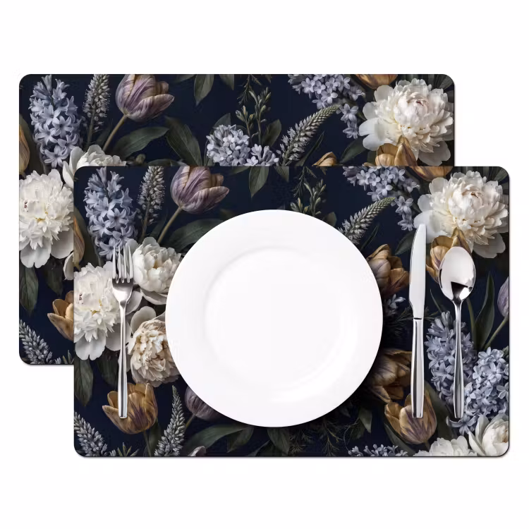 Bloemen - Donker - Elegant - Natuur - Wit Placemat vinyl groot -zzsfeer2_Kitchenyeah-website
