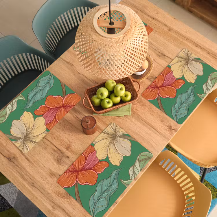 Placemat - 6 stuks - Bloemen - Groen - Illustratie — 6