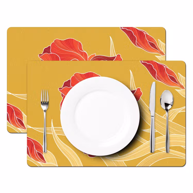 Placemat - 6 stuks - Bloemen - Illustratie - Rood - Bloemen - Illustratie - Rood Placemat vinyl groot