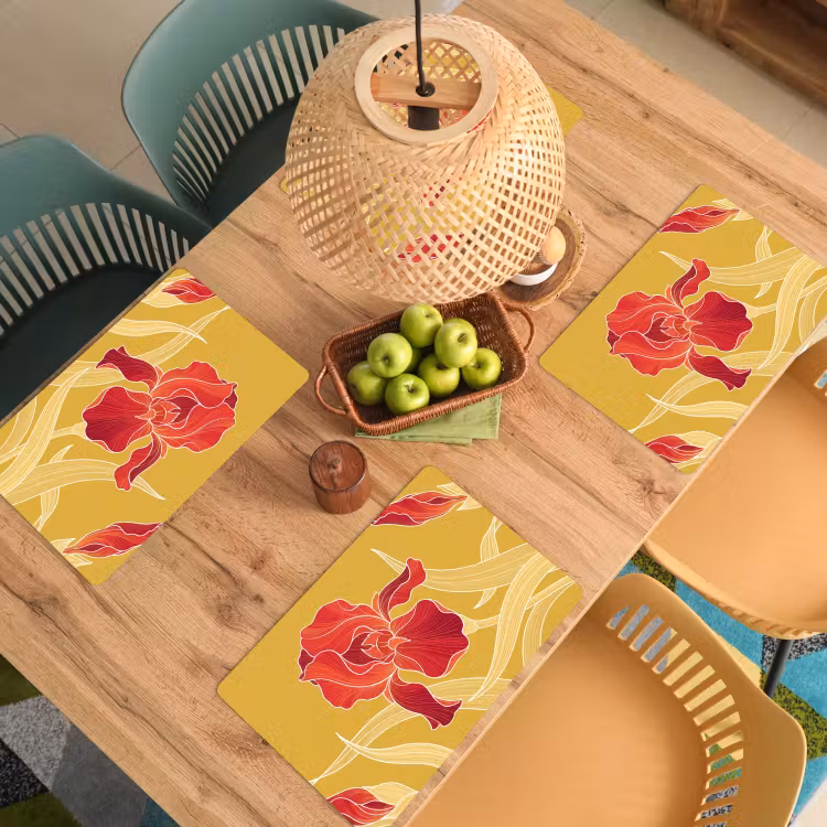 Placemat - 6 stuks - Bloemen - Illustratie - Rood - Bloemen - Illustratie - Rood Placemat vinyl groot