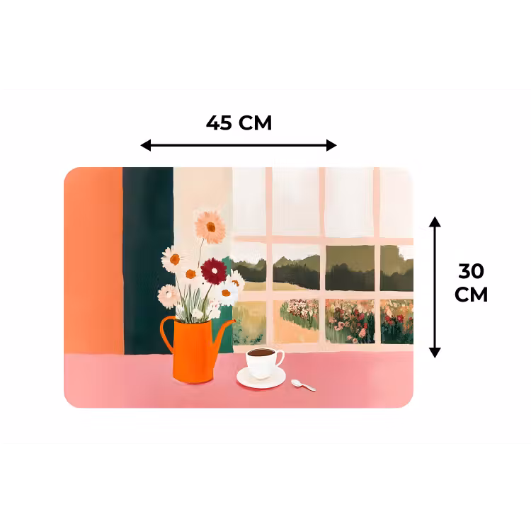 Bloemen - Koffie - Raam Placemat vinyl groot -specs