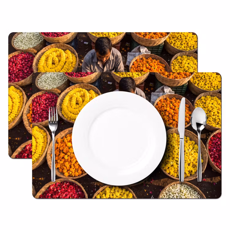 Placemat - 6 stuks - Bloemen - Markt - Kleurrijk - Bloemen - Markt - Kleurrijk Placemat vinyl groot
