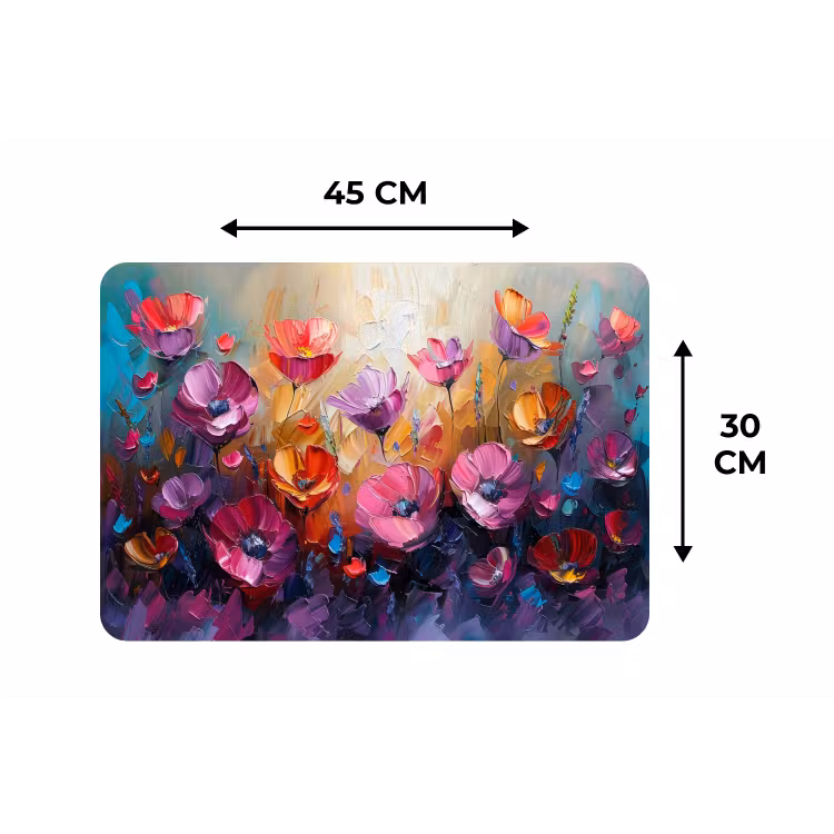 Bloemen - Paars - Kleurrijk - Handgeschilderd - Kunst Placemat vinyl groot -specs