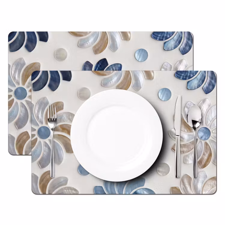 Bloemen - Parelmoer - Abstract - Patroon - Blauw Placemat vinyl groot -zzsfeer2_Kitchenyeah-website