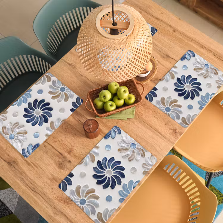 Bloemen - Parelmoer - Abstract - Patroon - Blauw Placemat vinyl groot -zzsfeer5_Kitchenyeah-website