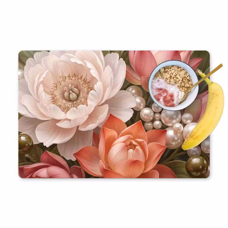 Bloemen - Parels - Elegant - Roze - Wit Placemat vinyl groot -zzzproduct_Kitchenyeah-website