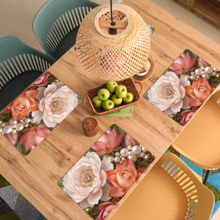 Bloemen - Parels - Elegant - Roze - Wit Placemat vinyl groot -zzsfeer5_Kitchenyeah-website
