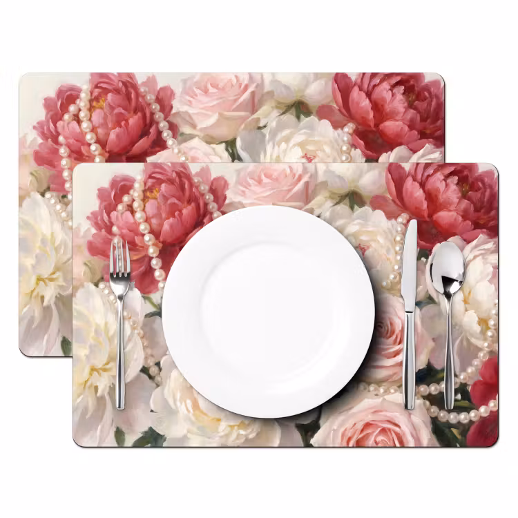 Bloemen - Parels - Romantiek - Klassiek - Roze Placemat vinyl groot -zzsfeer2_Kitchenyeah-website