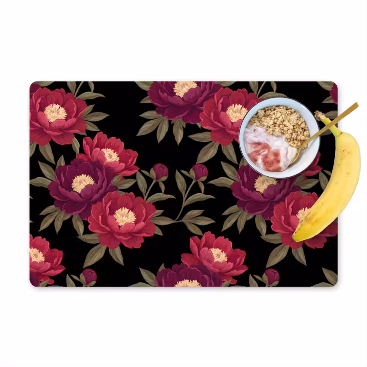 Bloemen - Patroon - Botanisch - Rood - Zwart Placemat vinyl groot -zzzproduct_Kitchenyeah-website