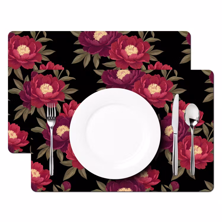 Bloemen - Patroon - Botanisch - Rood - Zwart Placemat vinyl groot -zzsfeer2_Kitchenyeah-website