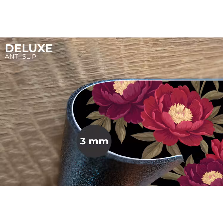 Bloemen - Patroon - Botanisch - Rood - Zwart Placemat vinyl groot -closeup