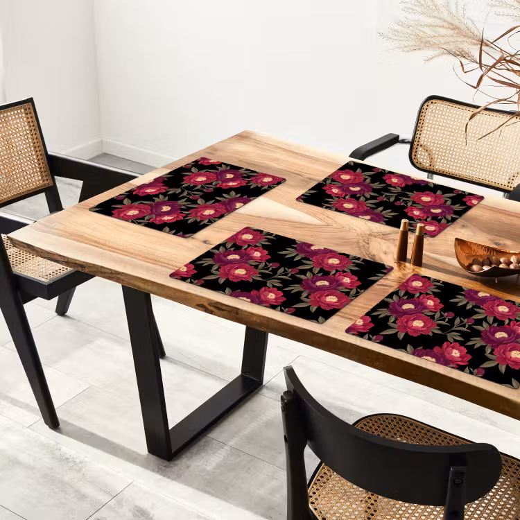 Bloemen - Patroon - Botanisch - Rood - Zwart Placemat vinyl groot -zzsfeer4_Kitchenyeah-website
