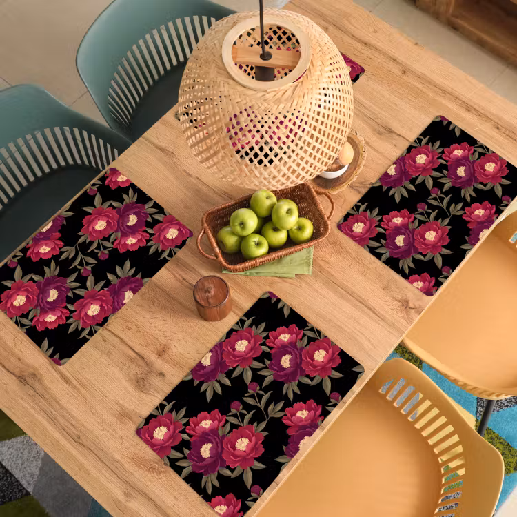 Bloemen - Patroon - Botanisch - Rood - Zwart Placemat vinyl groot -zzsfeer5_Kitchenyeah-website