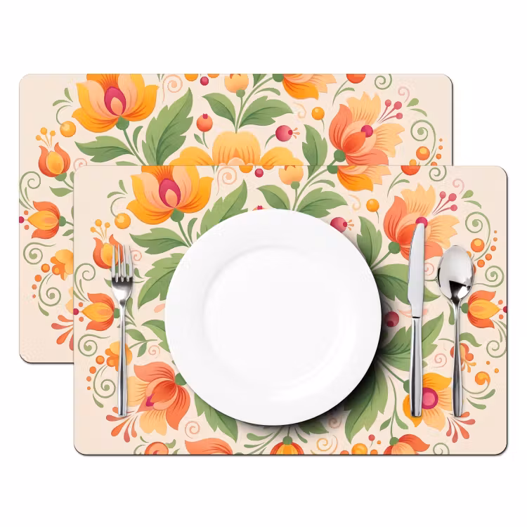 Bloemen - Patroon - Decoratief - Oranje Placemat vinyl groot -zzsfeer2_Kitchenyeah-website