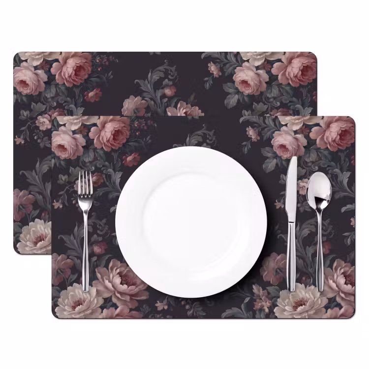 Bloemen - Patroon - Sierlijk - Roze - Donker Placemat vinyl groot -zzsfeer2_Kitchenyeah-website