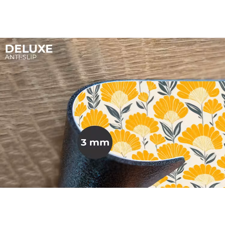 Bloemen - Retro - Botanisch - Okergeel - Grijs Placemat vinyl groot 368 -closeup