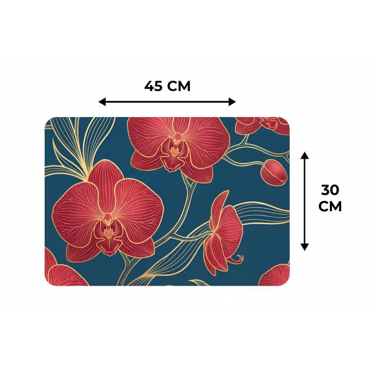 Placemat - 6 stuks - Bloemen - Rood - Goud - Bloemen - Rood - Goud Placemat vinyl groot