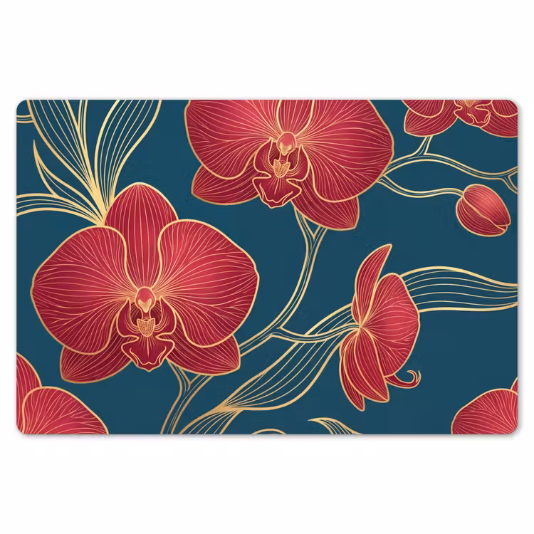 Placemat - 6 stuks - Bloemen - Rood - Goud - Bloemen - Rood - Goud Placemat vinyl groot