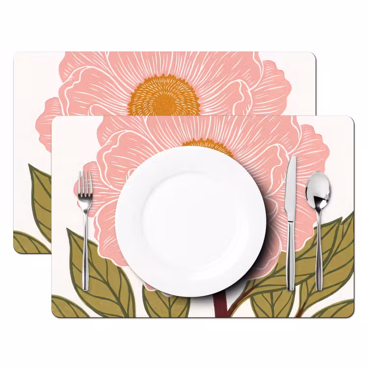 Placemat - 6 stuks - Bloemen - Roze - Illustratie - Bloemen - Roze - Illustratie Placemat vinyl groot