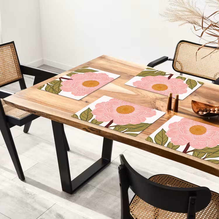 Placemat - 6 stuks - Bloemen - Roze - Illustratie - Bloemen - Roze - Illustratie Placemat vinyl groot