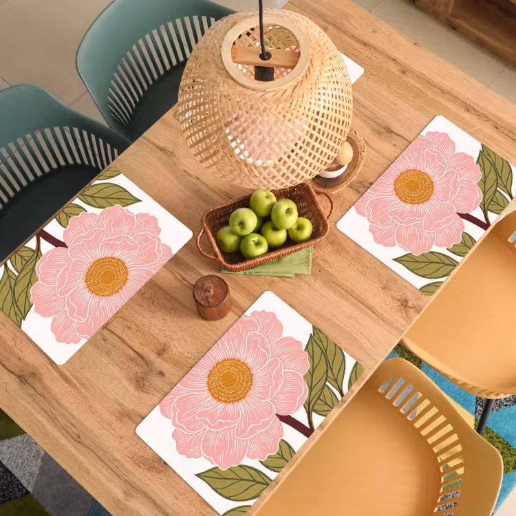 Placemat - 6 stuks - Bloemen - Roze - Illustratie - Bloemen - Roze - Illustratie Placemat vinyl groot
